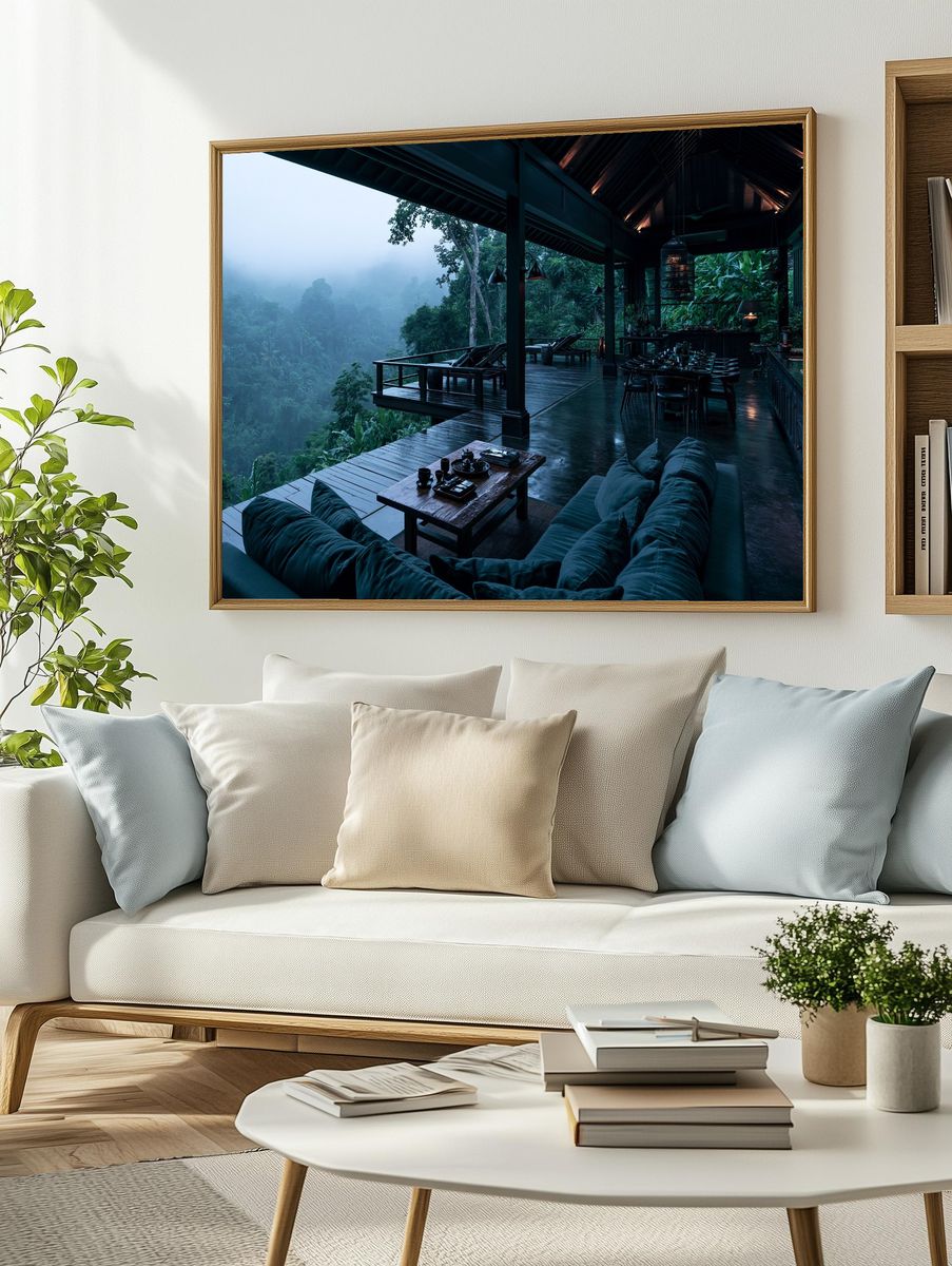 Misty Jungle Retreat Photography Poster. — room view 2