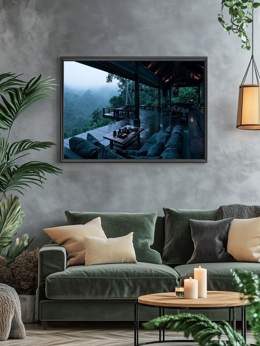 Misty Jungle Retreat Photography Poster. — room view 4