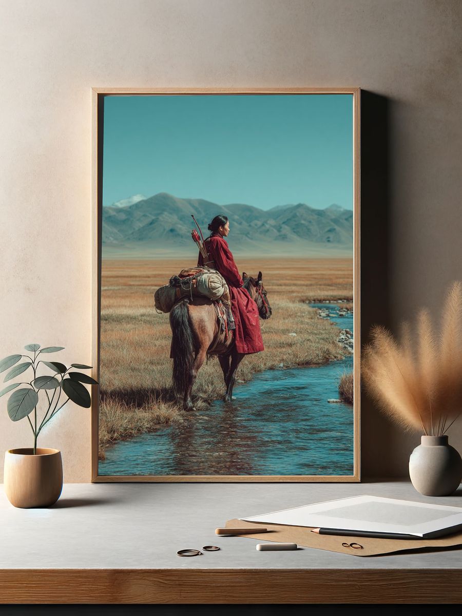 Mongolian Rider Landscape Poster. — room view 2