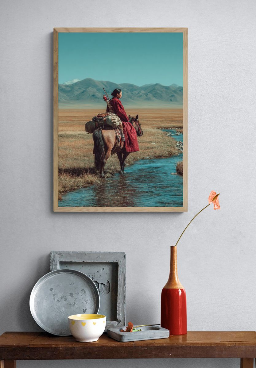 Mongolian Rider Landscape Poster. — room view 3