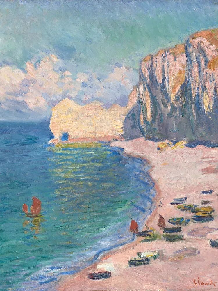 Etretat: Beach and Falaise d'Amont by Claude Monet — Art Print. poster — fine-art art