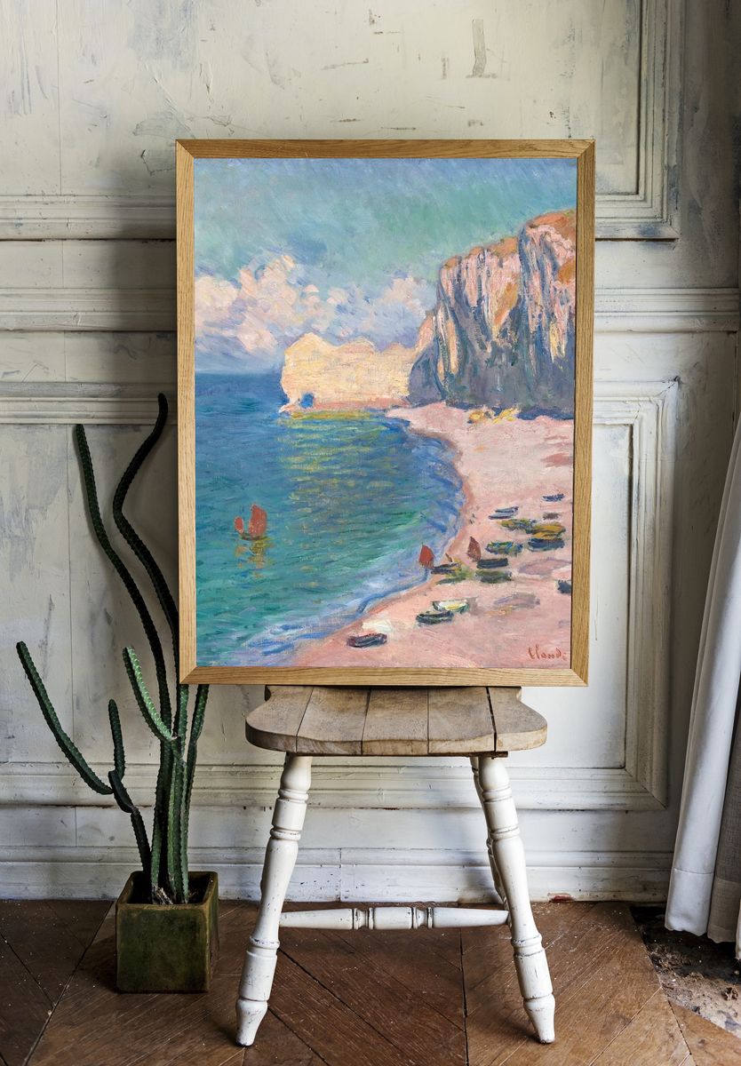 Etretat: Beach and Falaise d'Amont by Claude Monet — Art Print. — room view 1