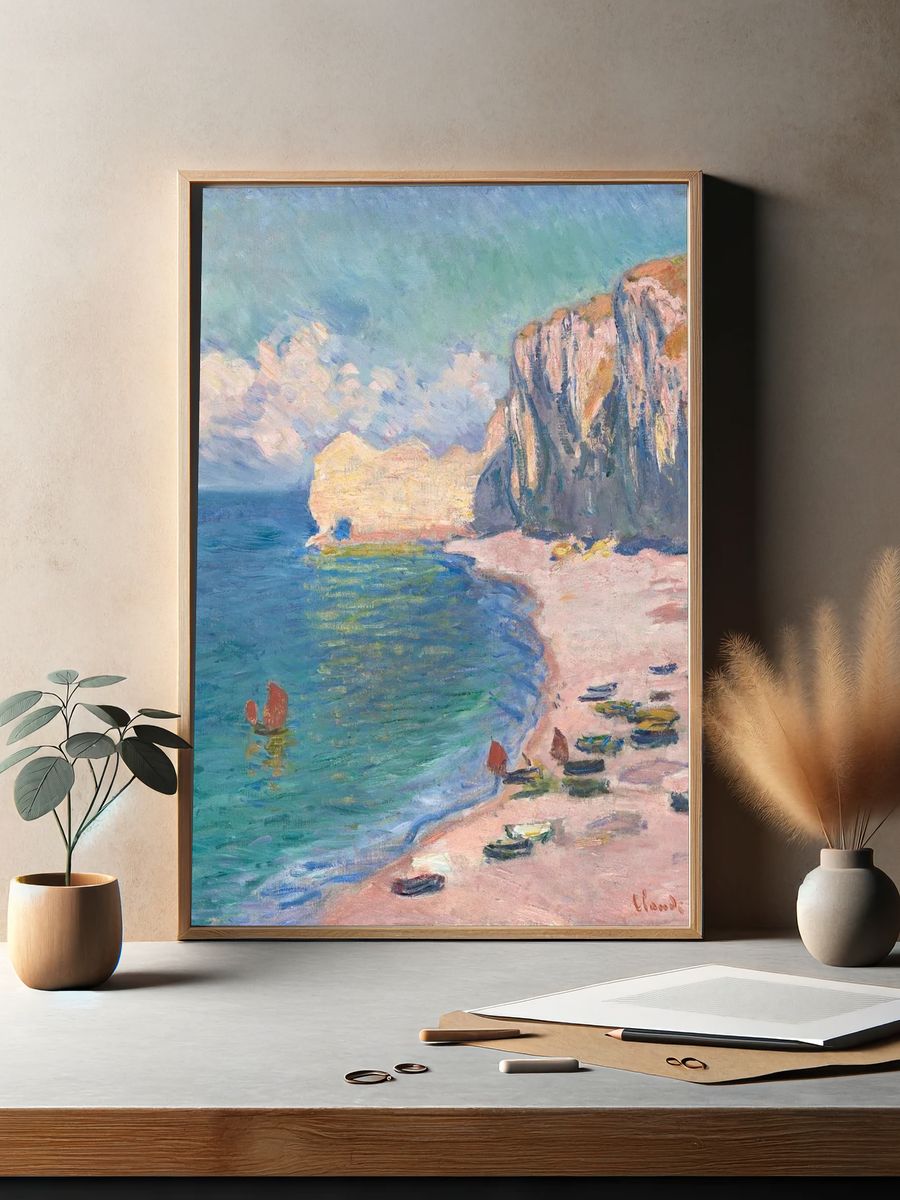 Etretat: Beach and Falaise d'Amont by Claude Monet — Art Print. — room view 2
