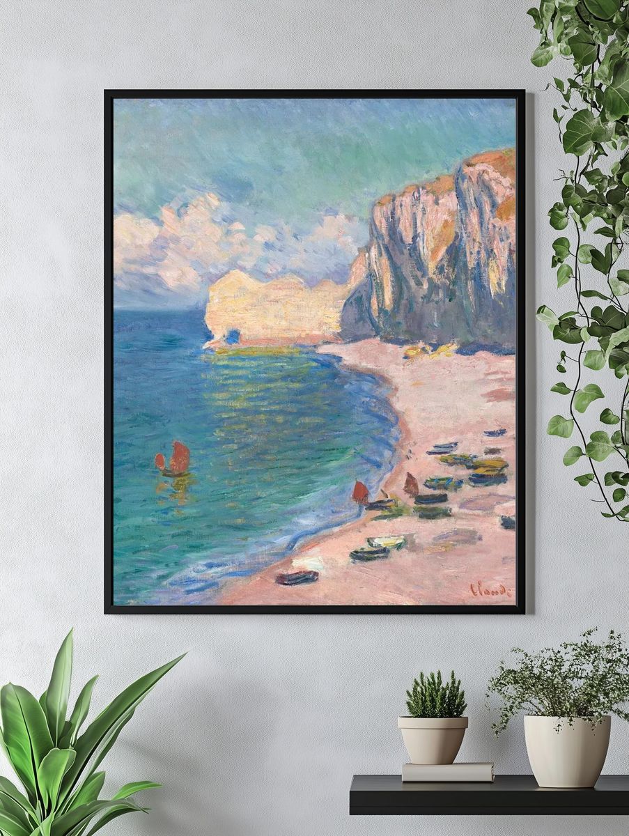 Etretat: Beach and Falaise d'Amont by Claude Monet — Art Print. — room view 4