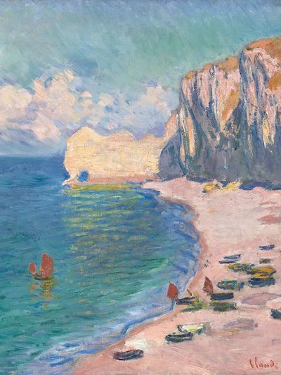 Etretat: Beach and Falaise d'Amont by Claude Monet — Art Print. poster
