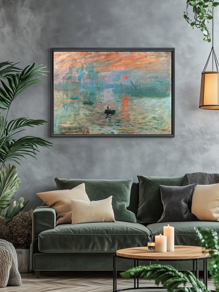 Claude Monet's Impression, Sunrise (1872) famous painting — Art Print. — room view 4