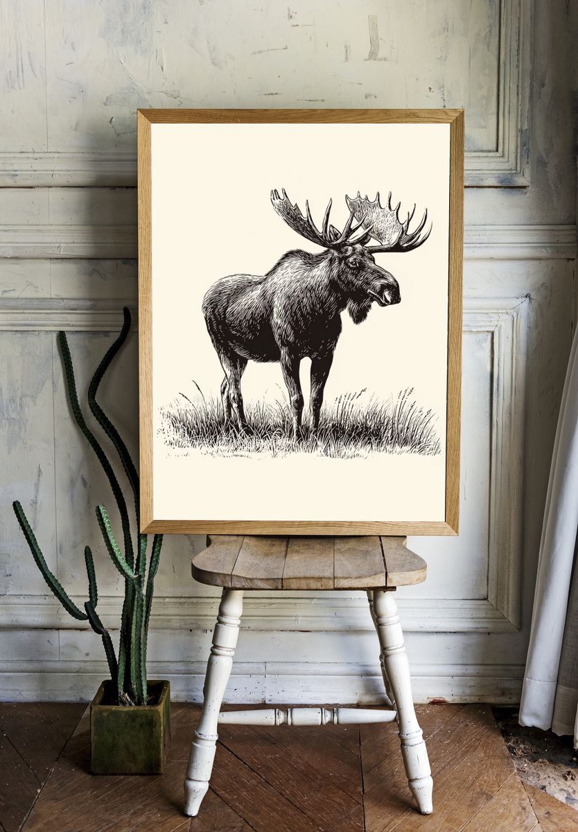 Moose Illustration Poster. — room view 1