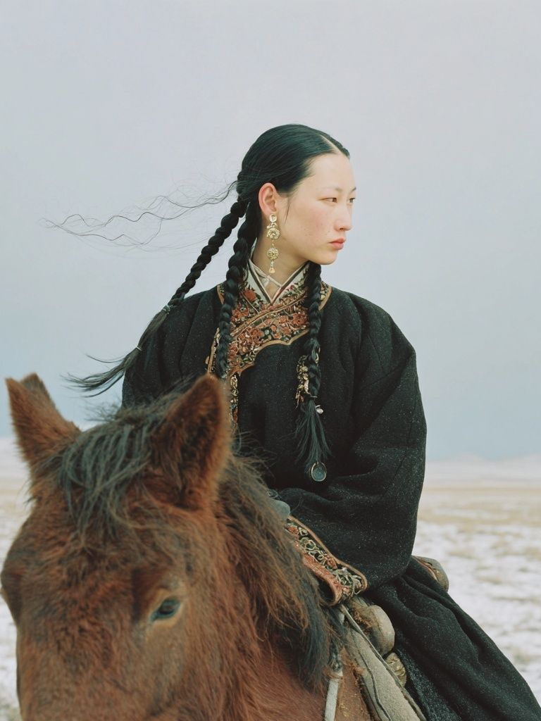 Mongolian Rider Portrait Print. poster detail