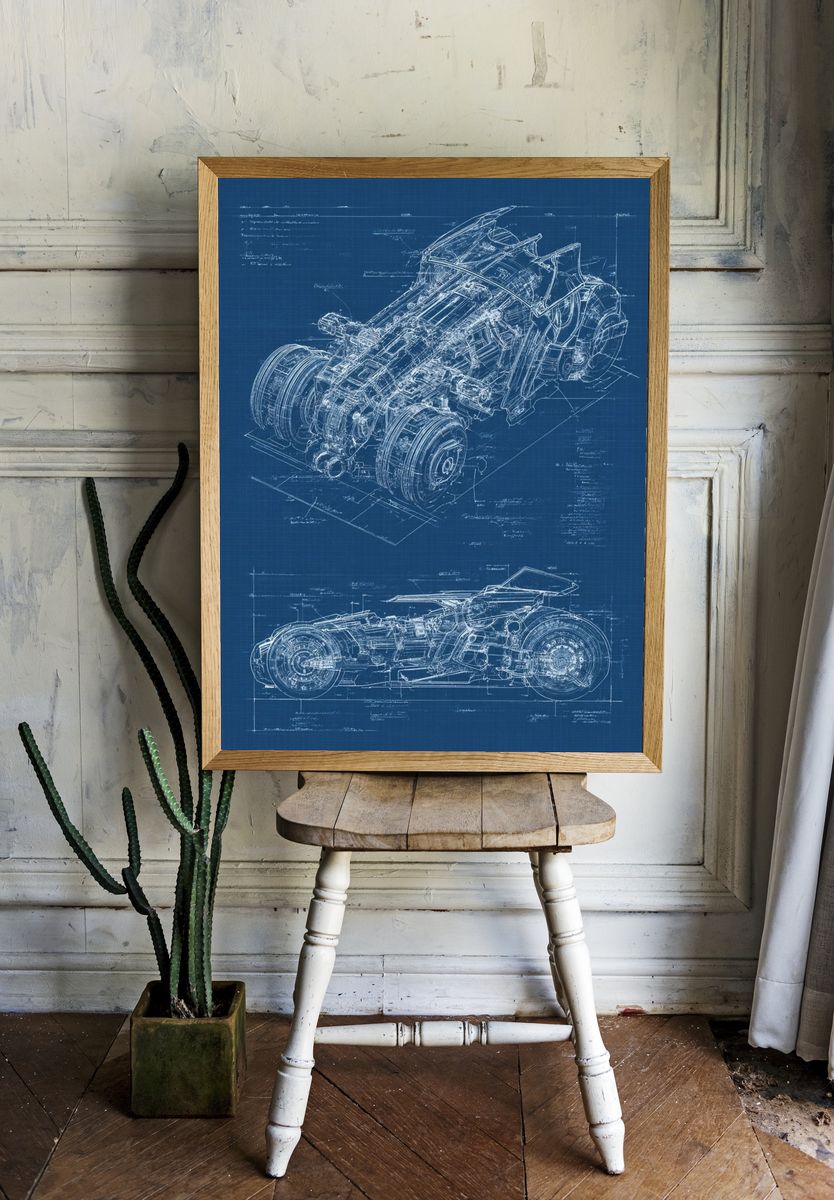 Futuristic Motorcycle Blueprint Poster. — room view 1