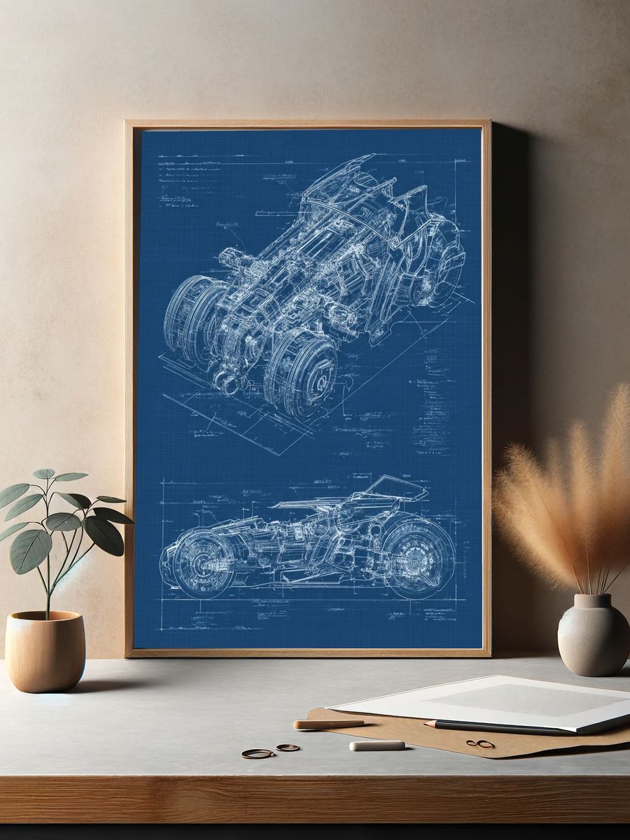 Futuristic Motorcycle Blueprint Poster. — room view 2