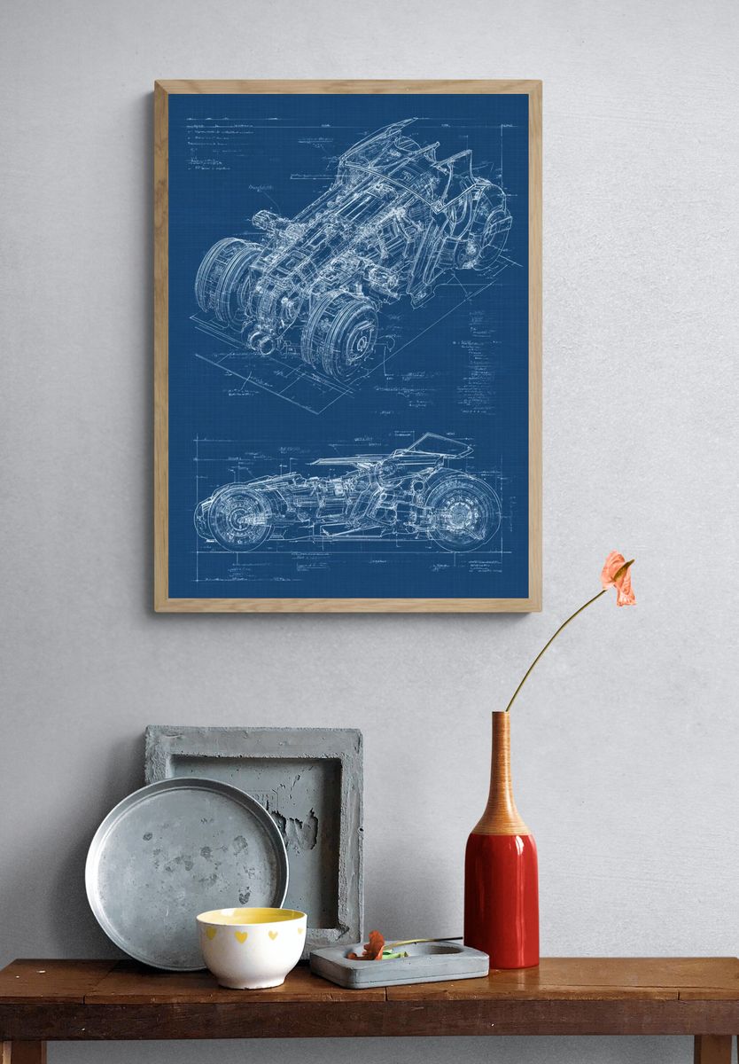 Futuristic Motorcycle Blueprint Poster. — room view 3