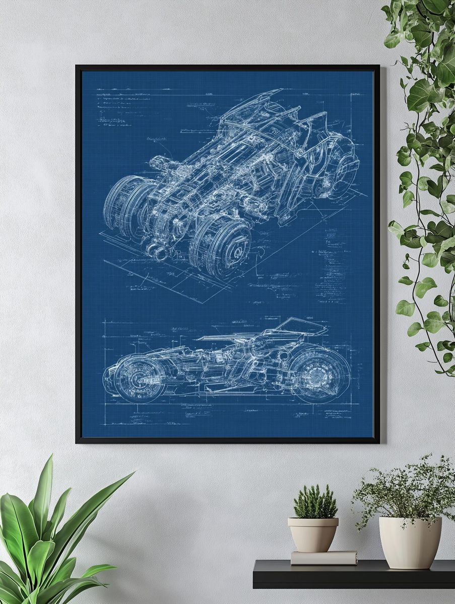 Futuristic Motorcycle Blueprint Poster. — room view 4