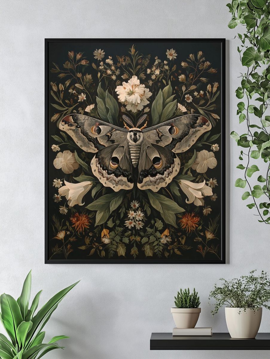 Moth and Floral Botanical Print. — room view 4