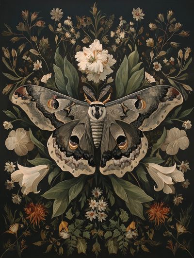 Moth and Floral Botanical Print. poster print