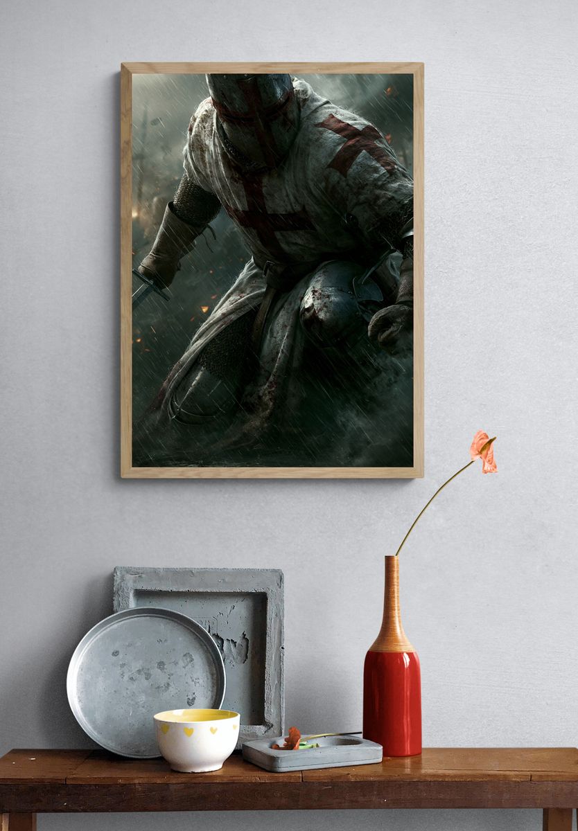 Crusader Knight Battle Poster. — room view 3