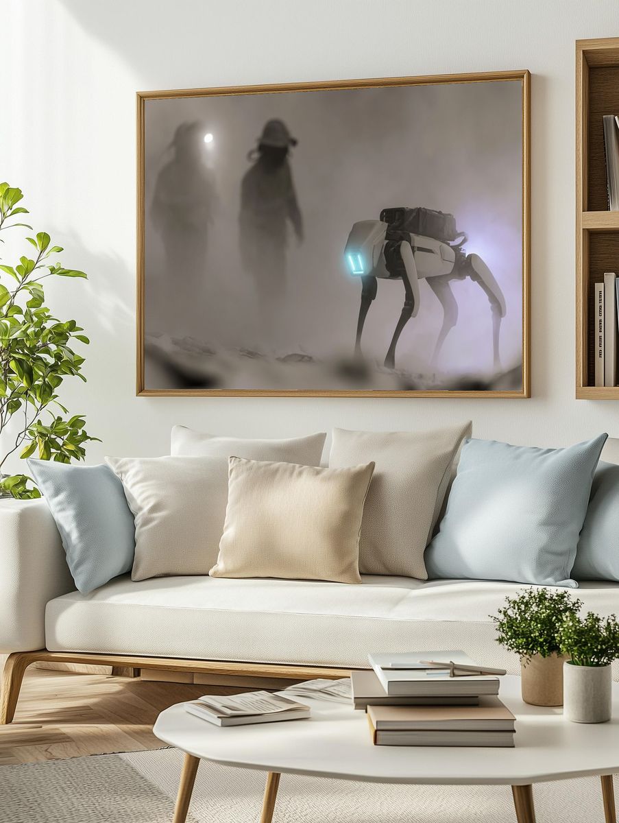 Foggy Sci-Fi Robot Patrol Poster. — room view 2