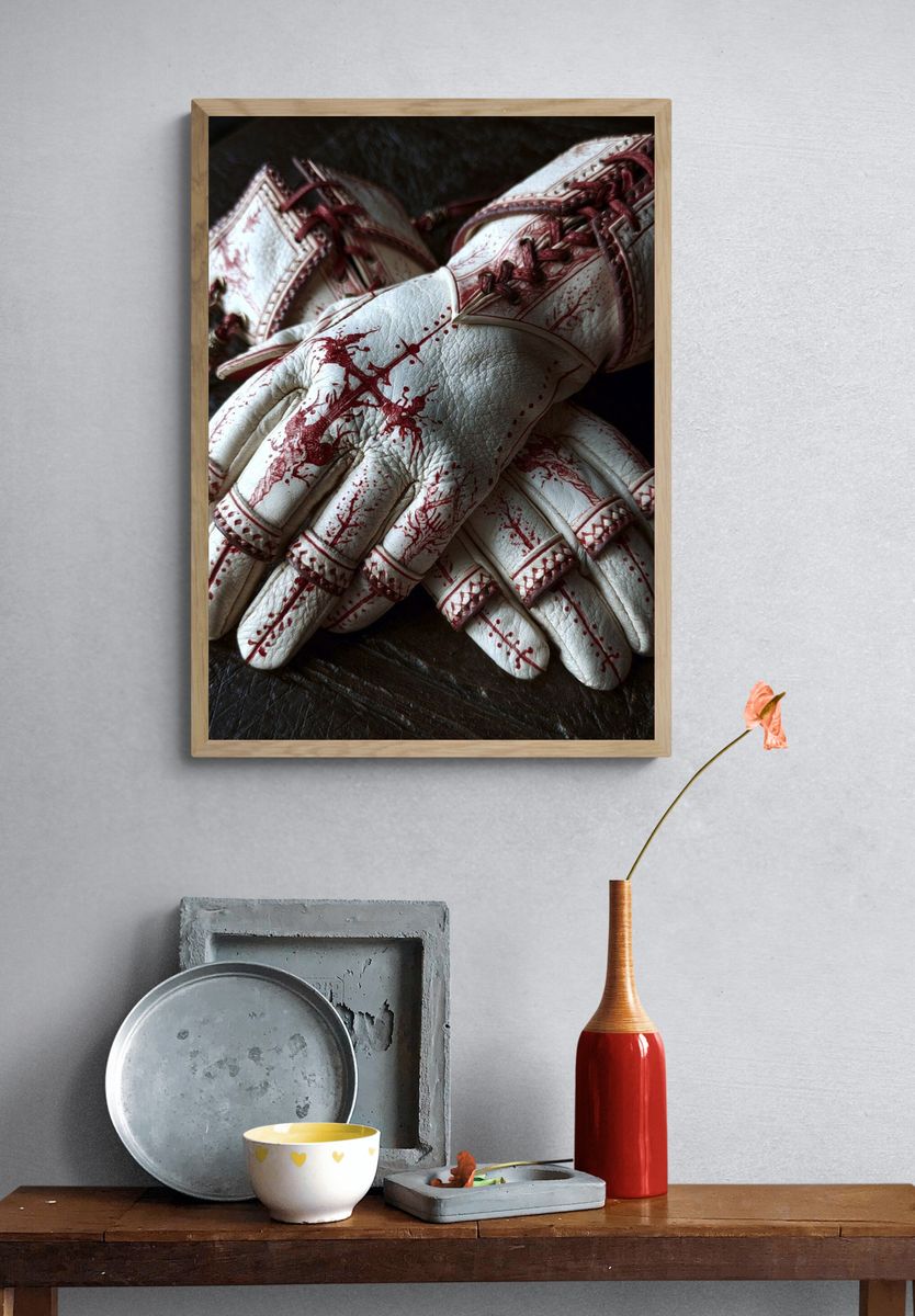 Bloody Gloves Horror Print. — room view 3