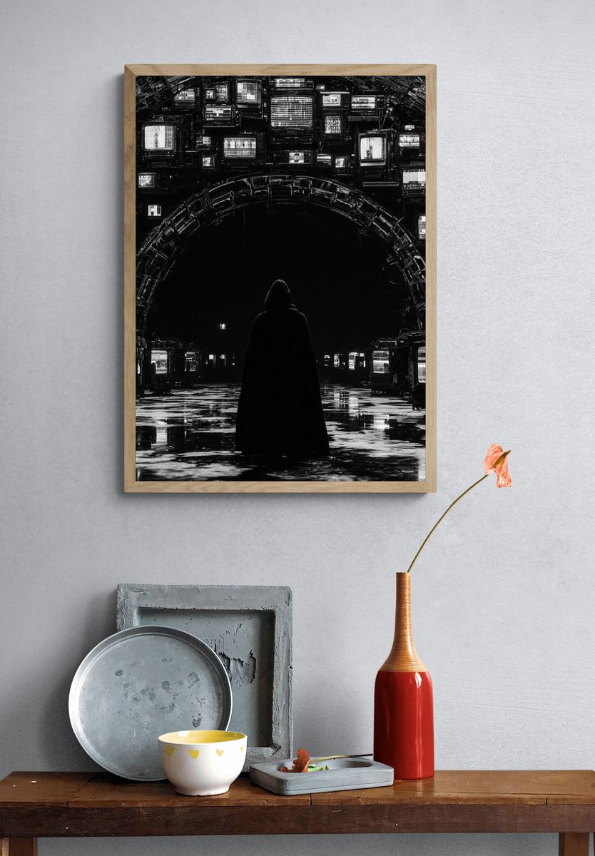 Hooded Figure in Neon Archive Poster. — room view 3