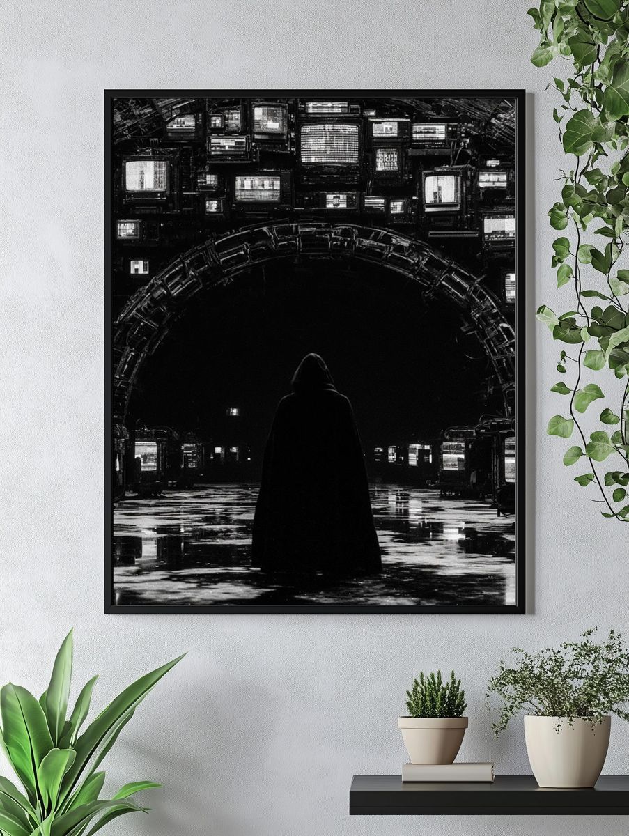 Hooded Figure in Neon Archive Poster. — room view 4