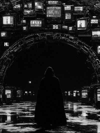 Hooded Figure in Neon Archive Poster.
