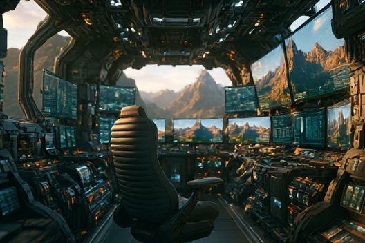 Futuristic Cockpit Mountain View Print. poster detail