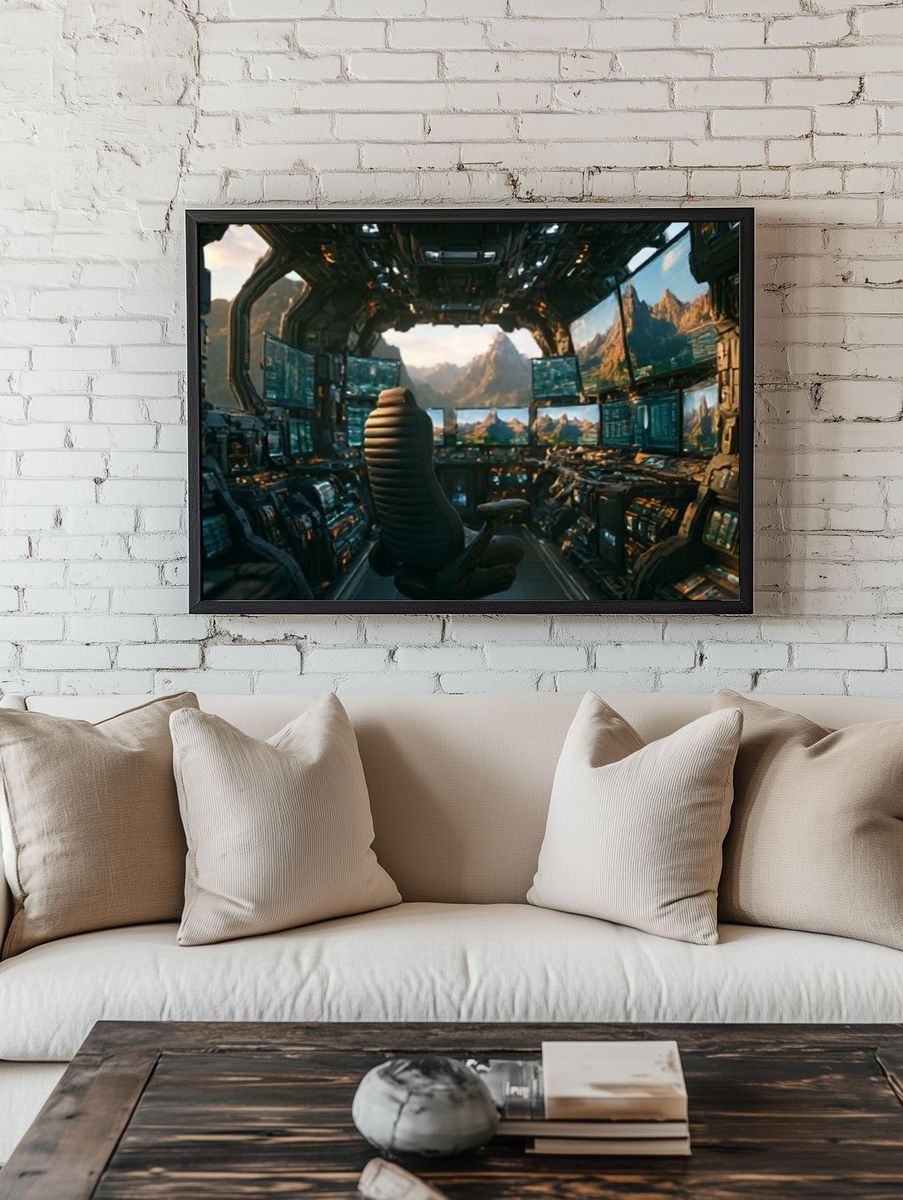 Futuristic Cockpit Mountain View Print. room preview
