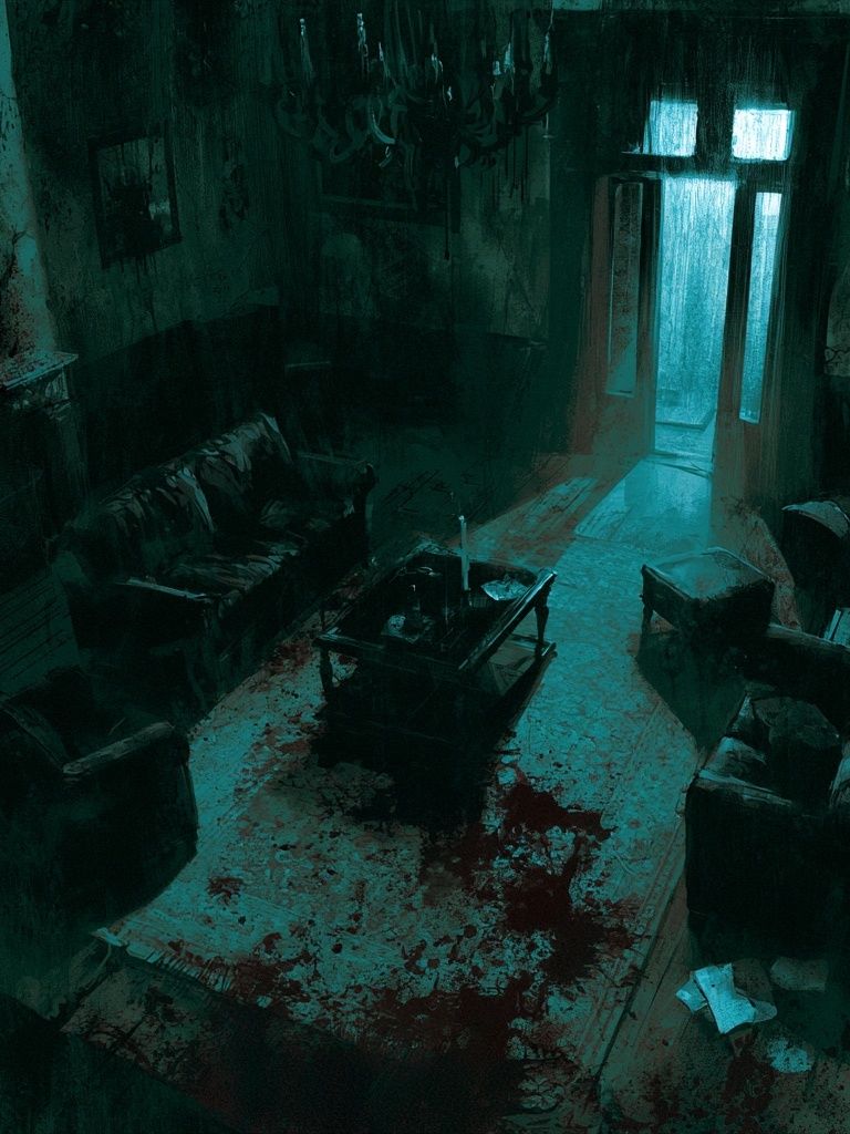 Haunted Living Room Horror Print. poster detail