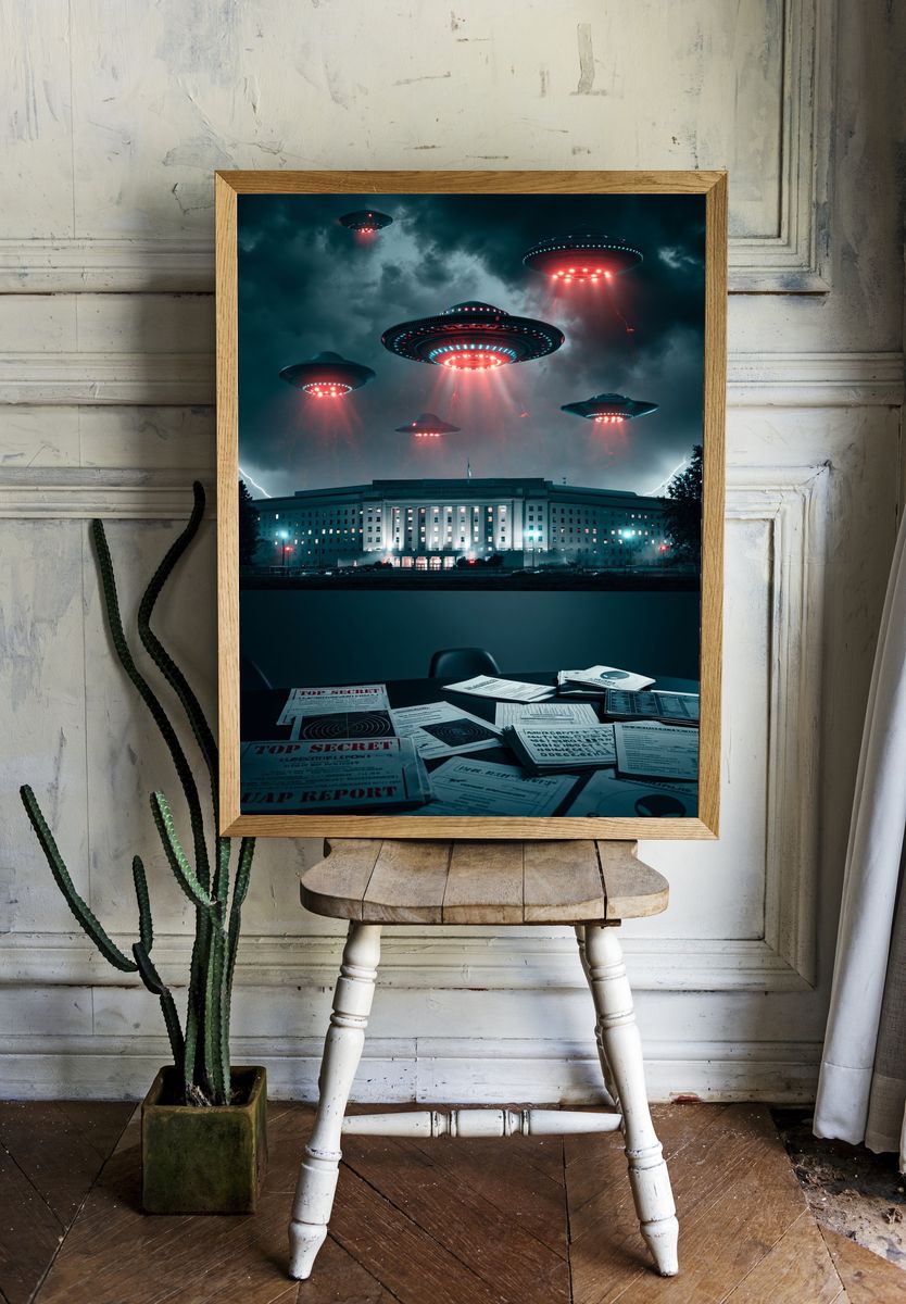 UFO Invasion Over Pentagon Poster. room preview