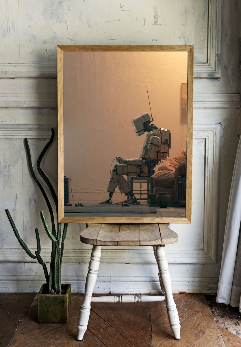 Lonely Robot Interior Scene Print. room preview