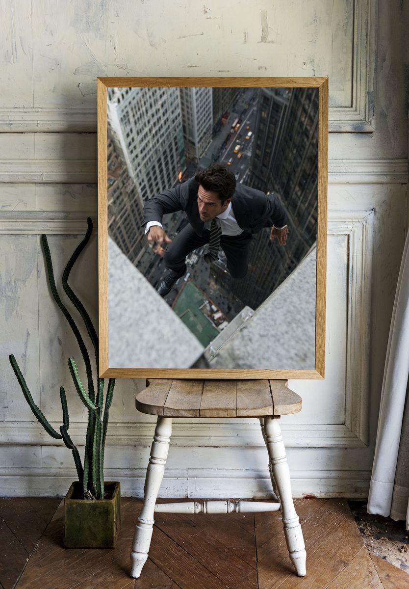 Man Scaling Skyscraper Action Poster. room preview