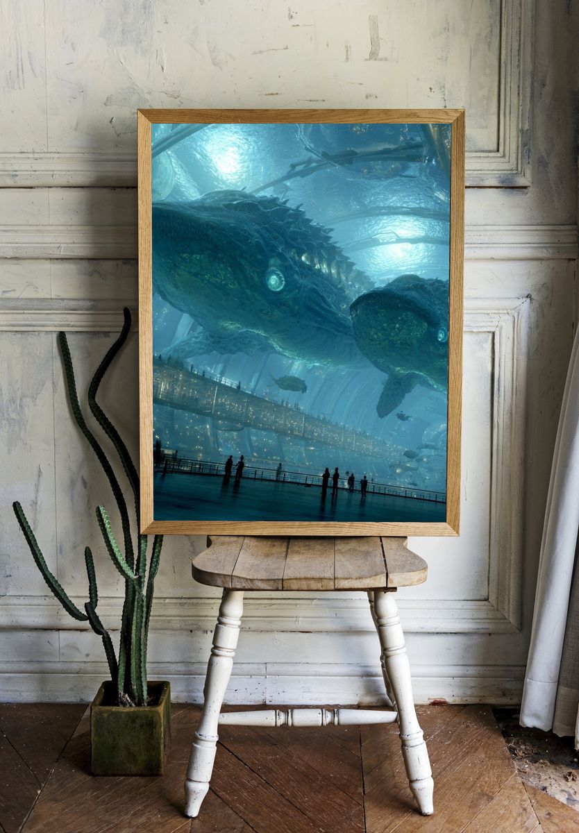 Underwater Whale Cityscape Sci-Fi Print. — room view 1