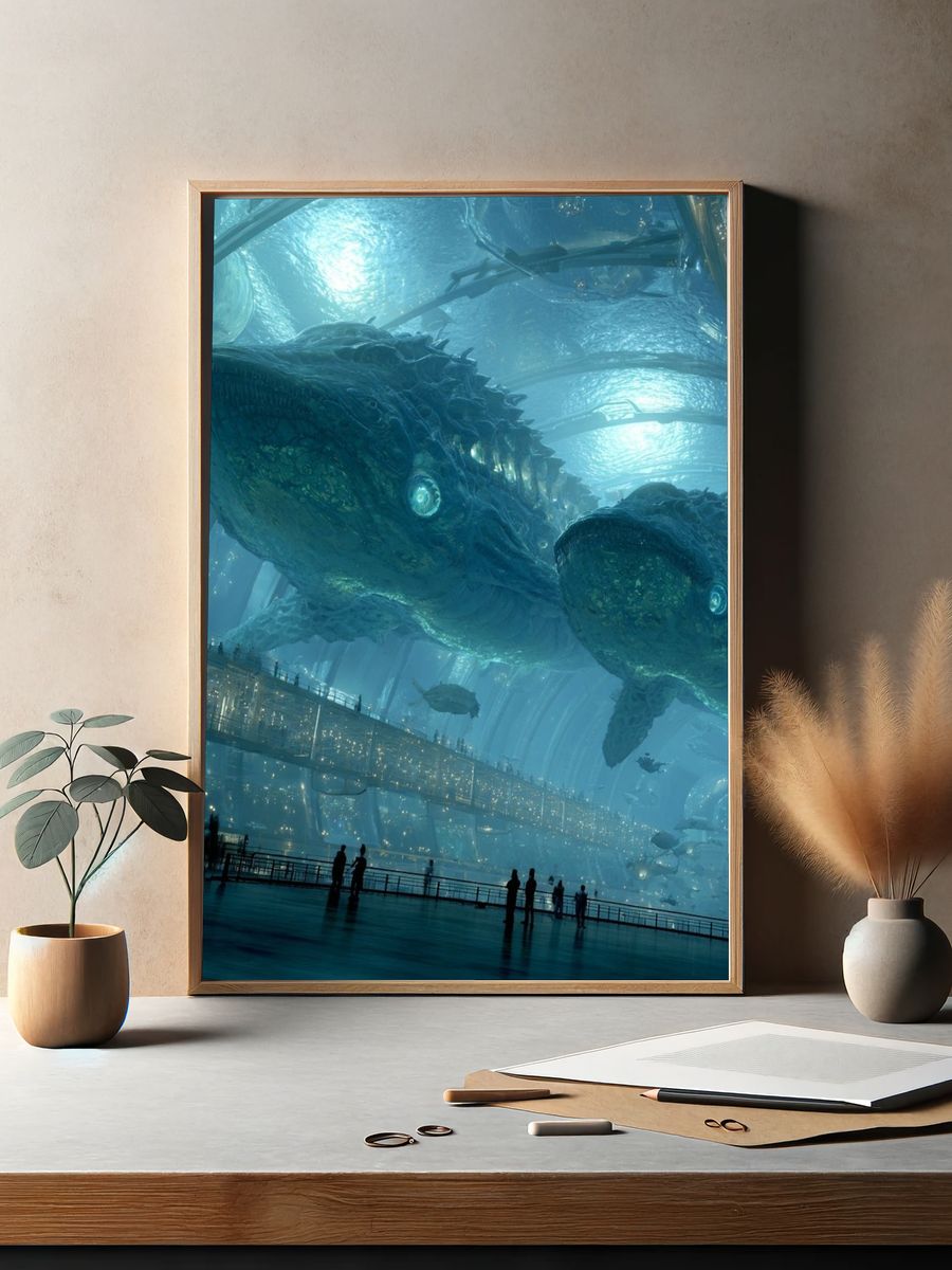 Underwater Whale Cityscape Sci-Fi Print. — room view 2