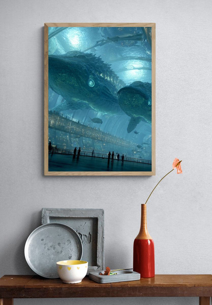 Underwater Whale Cityscape Sci-Fi Print. — room view 3