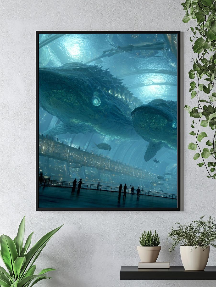 Underwater Whale Cityscape Sci-Fi Print. — room view 4