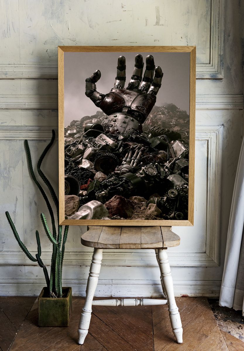 Robot Hand in Scrap Heap Poster. — room view 1