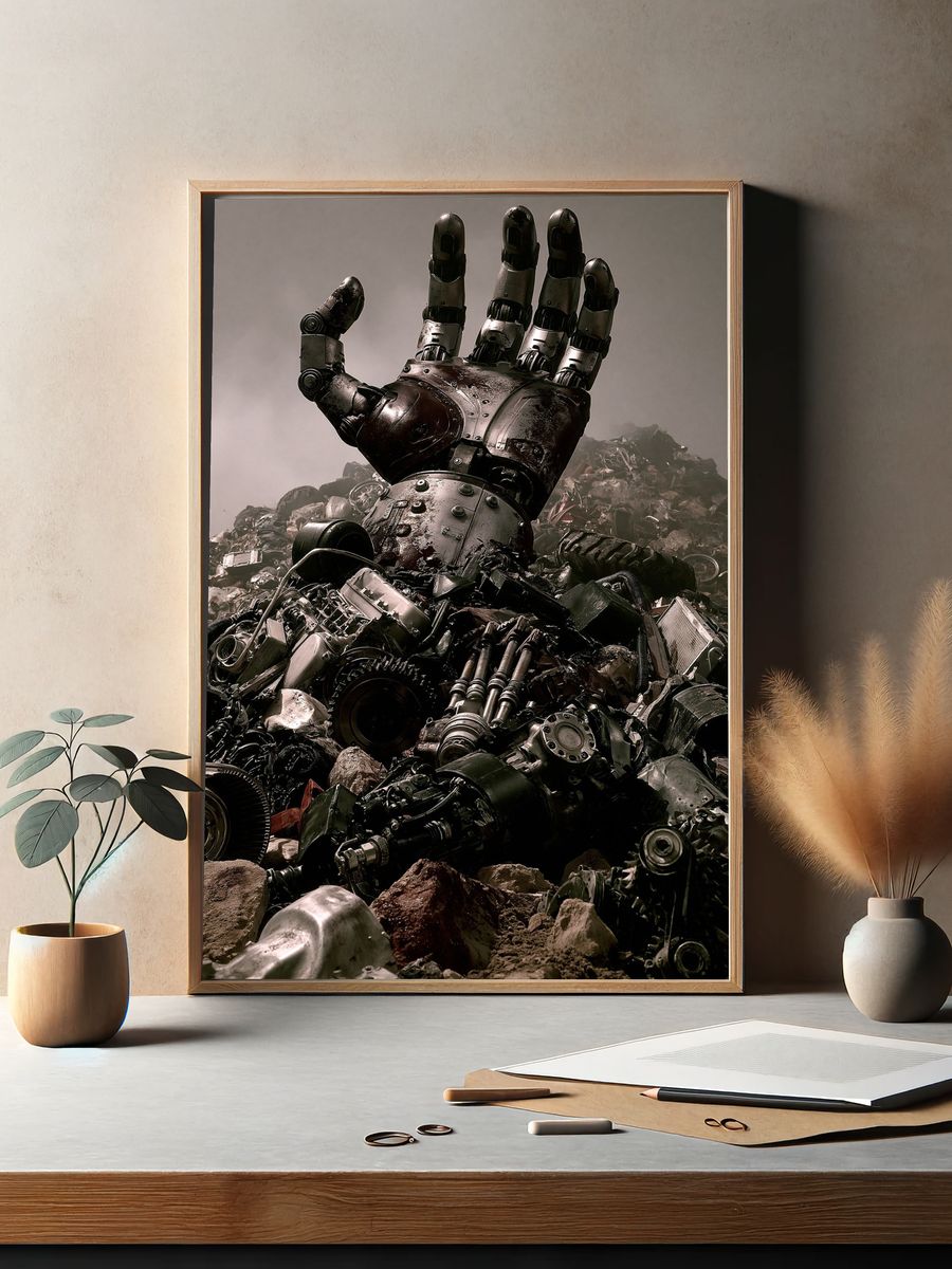 Robot Hand in Scrap Heap Poster. — room view 2