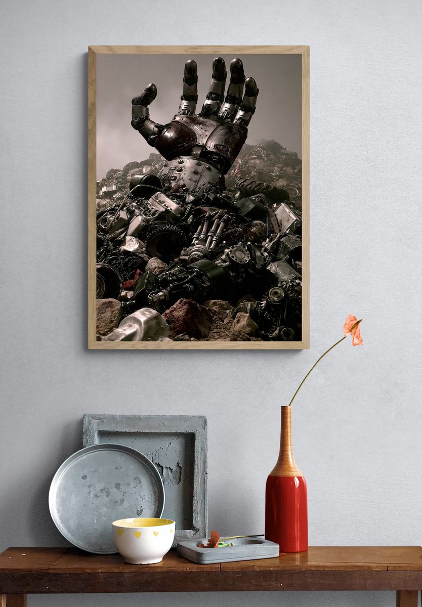Robot Hand in Scrap Heap Poster. — room view 3