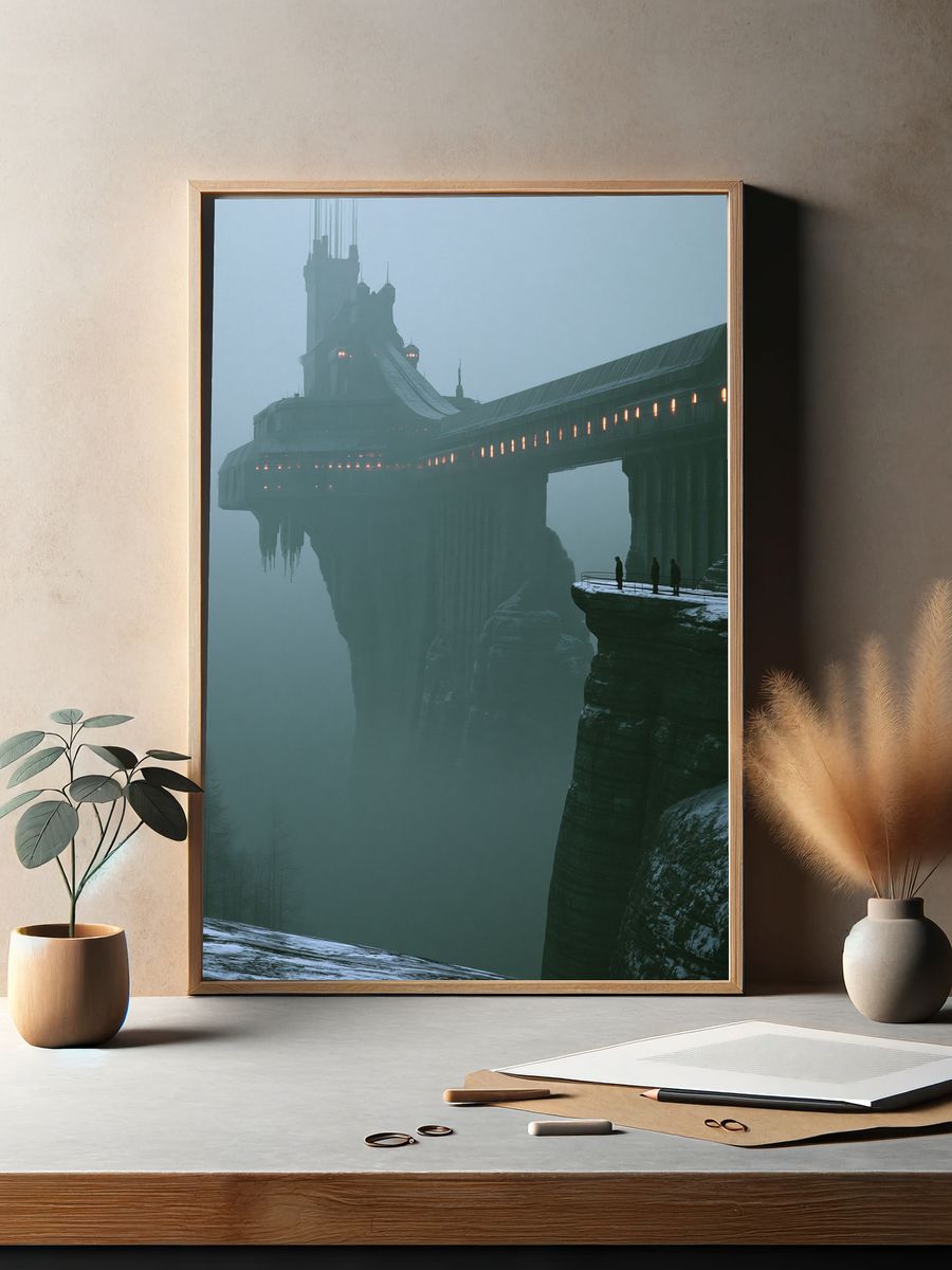 Foggy Cliff Fortress — Sci-Fi Print. — room view 2