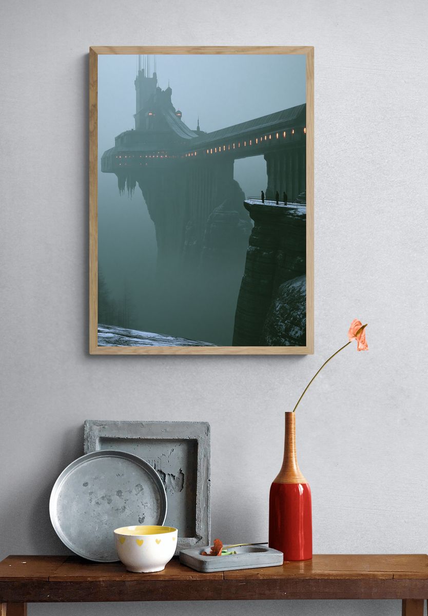 Foggy Cliff Fortress — Sci-Fi Print. — room view 3