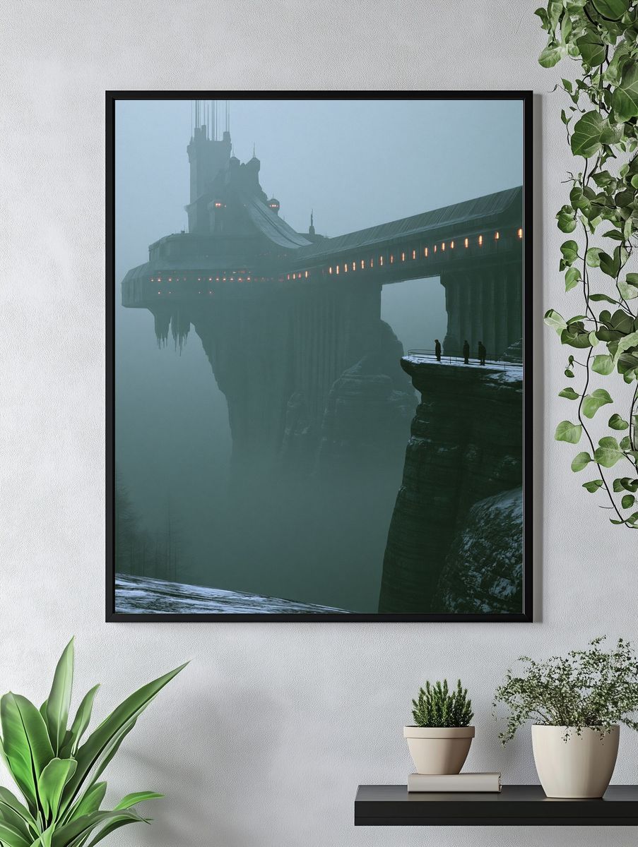 Foggy Cliff Fortress — Sci-Fi Print. — room view 4