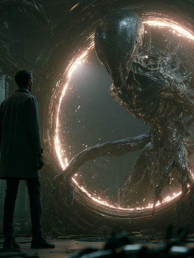 Alien Portal Encounter Sci-Fi Poster.