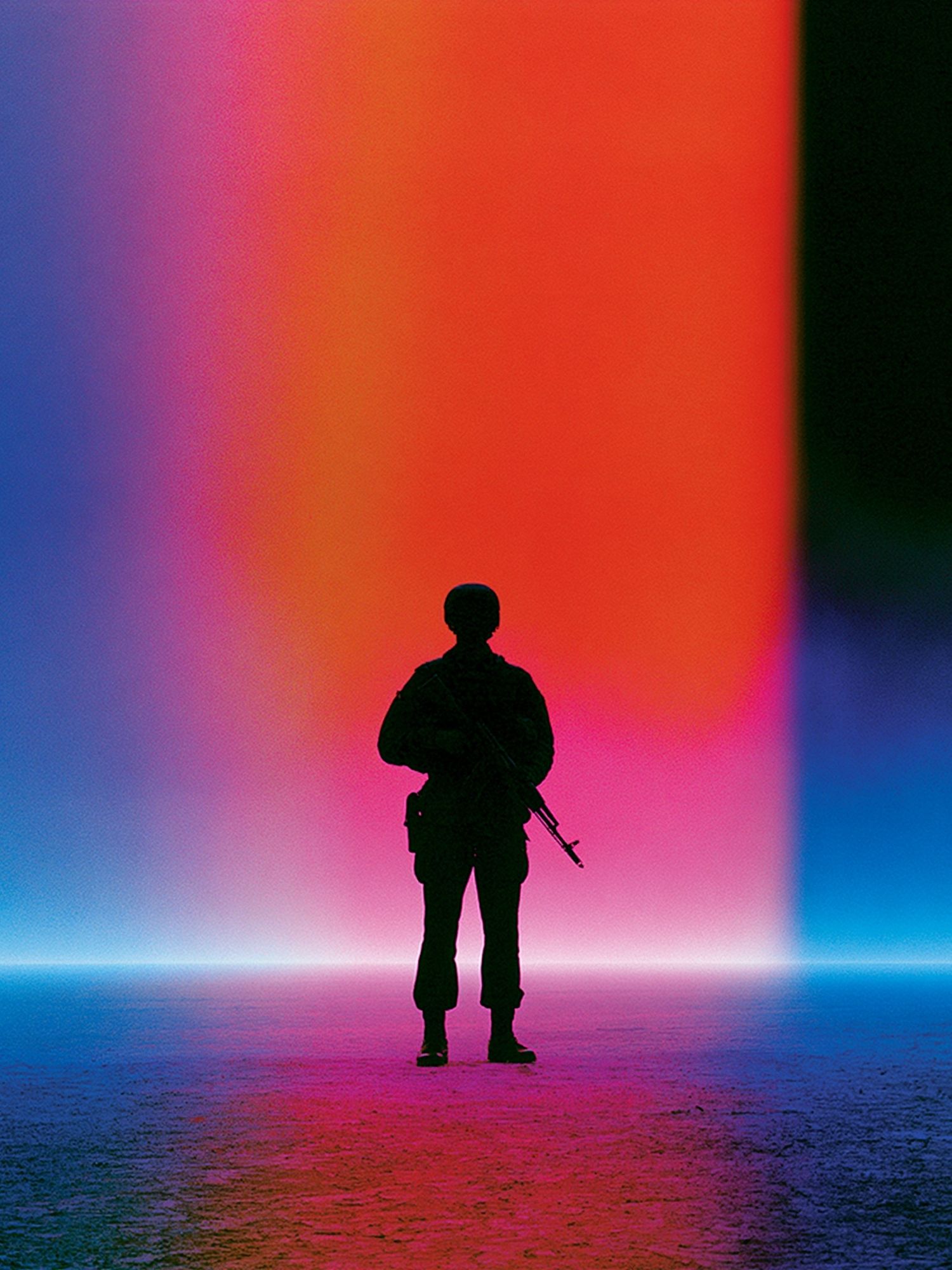 Soldier Silhouette Neon Horizon Print. poster — movies art