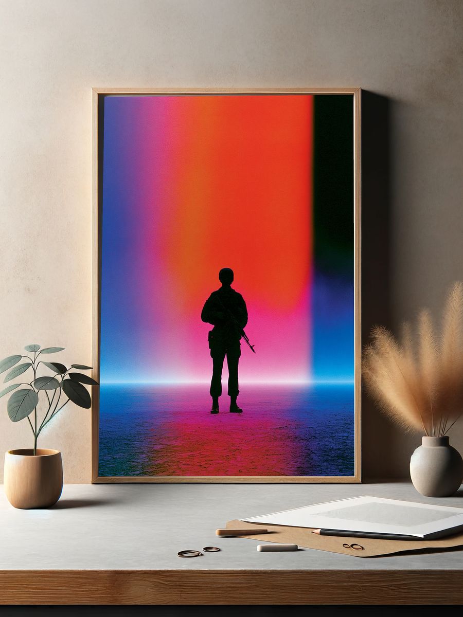 Soldier Silhouette Neon Horizon Print. — room view 2