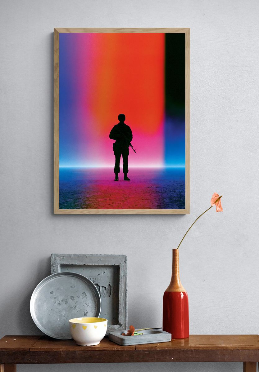Soldier Silhouette Neon Horizon Print. — room view 3
