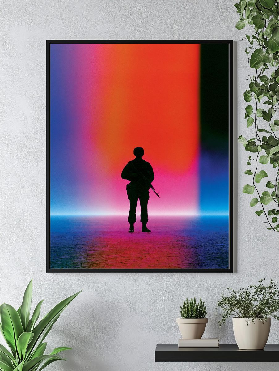 Soldier Silhouette Neon Horizon Print. — room view 4