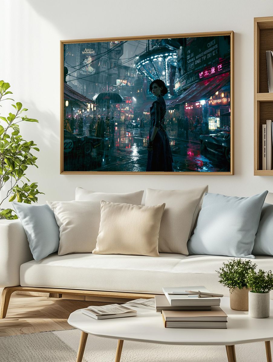 Cyberpunk Rainy Street Poster. — room view 2