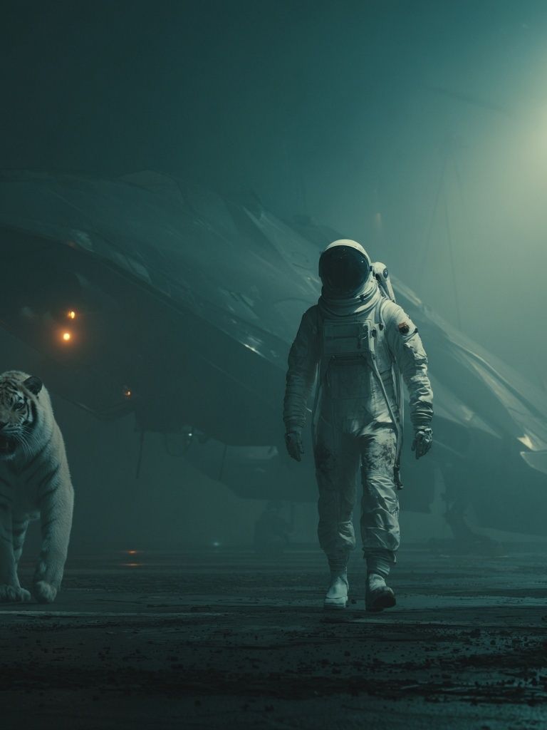 Astronaut and White Tiger Sci-Fi Poster. poster — movies art