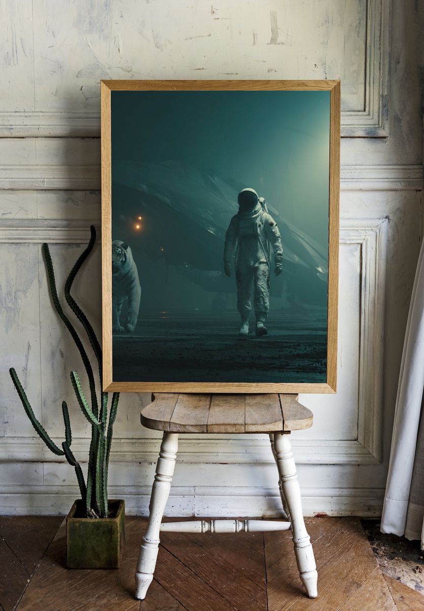 Astronaut and White Tiger Sci-Fi Poster. — room view 1