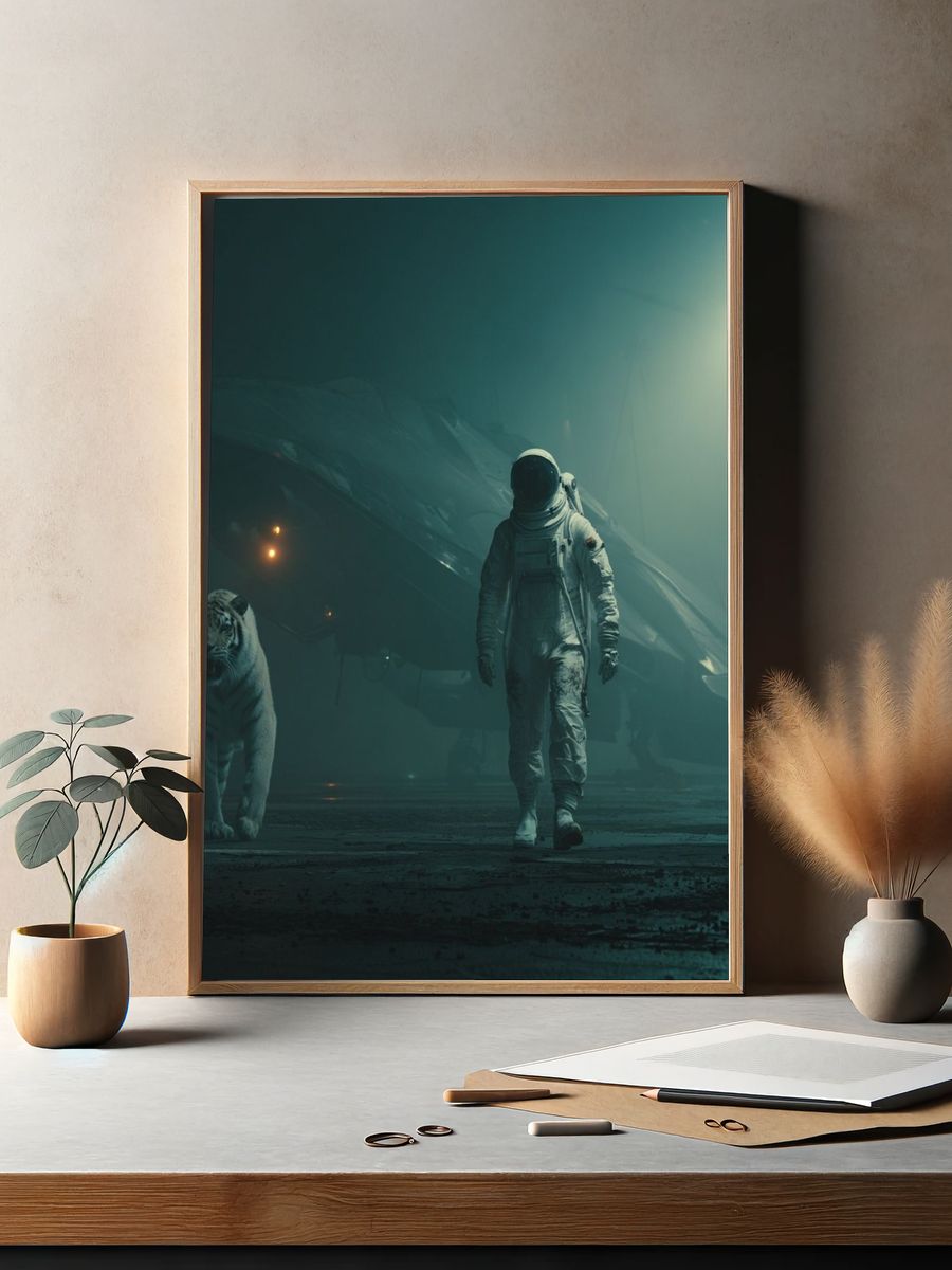 Astronaut and White Tiger Sci-Fi Poster. — room view 2