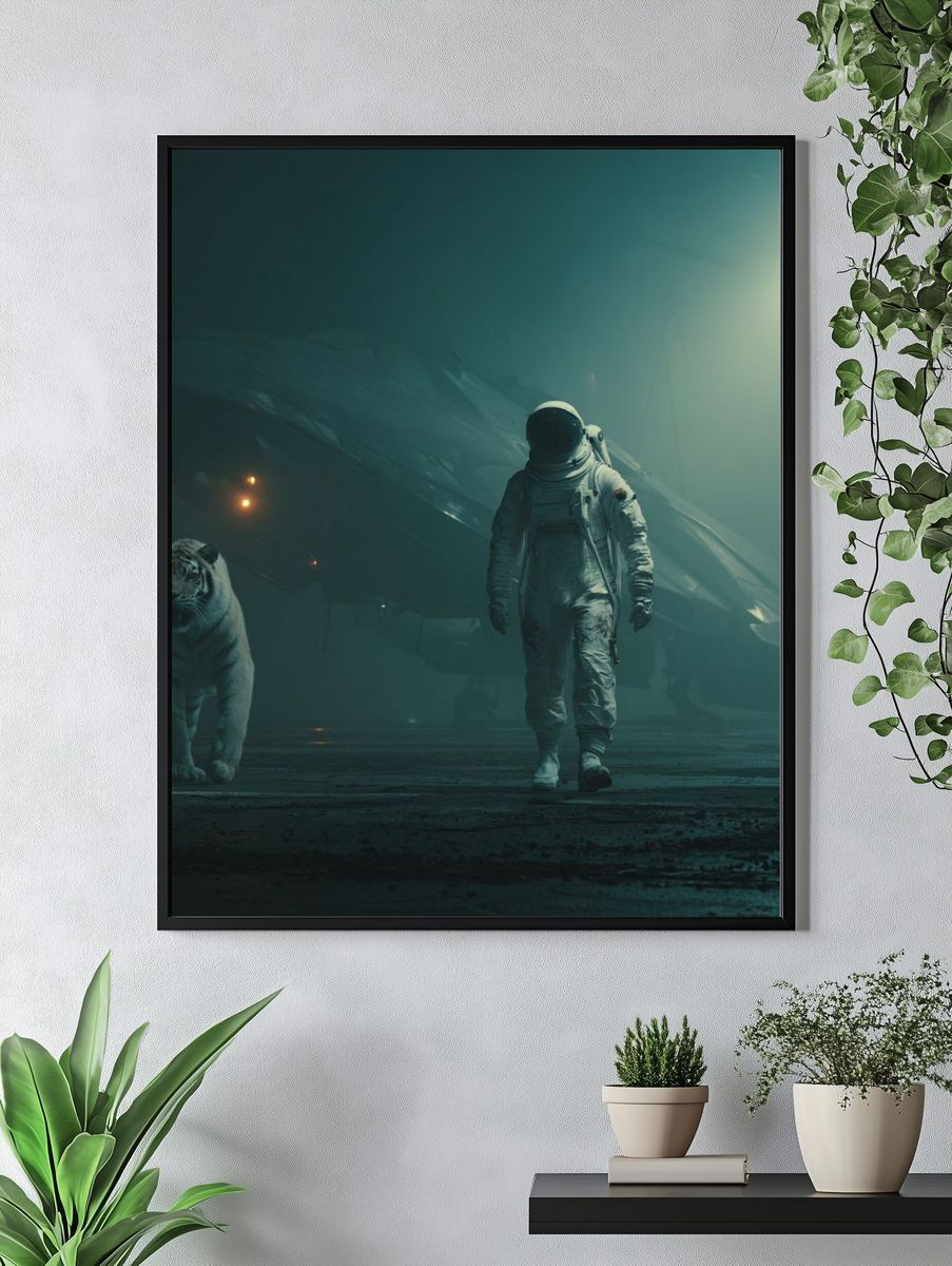 Astronaut and White Tiger Sci-Fi Poster. — room view 4